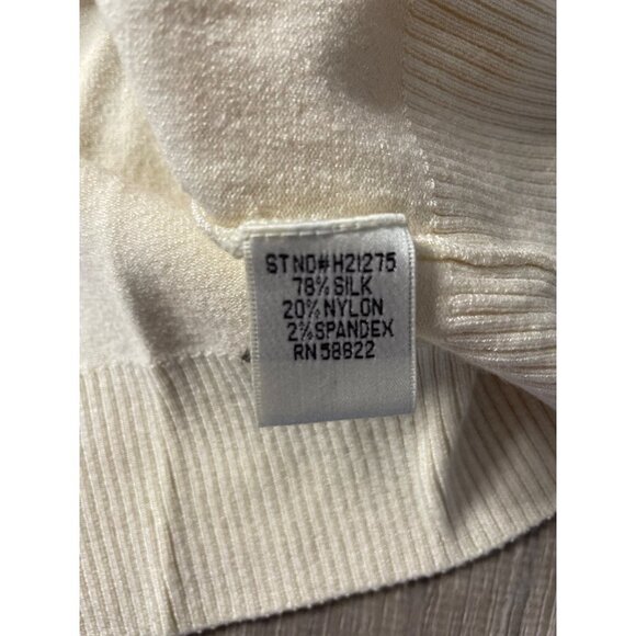 Max Studio Cream Knit Silk Blend Fitted Top with Feathery Boa Neckline Sz S - Picture 9 of 9